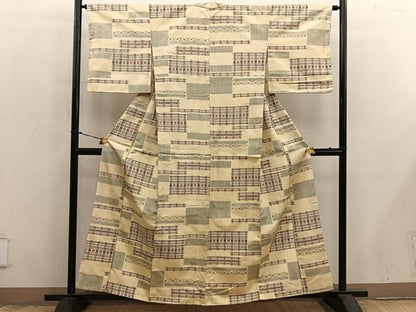 平和屋着物■上質な紬　幾何学文様　正絹　逸品　BAAY0006mz