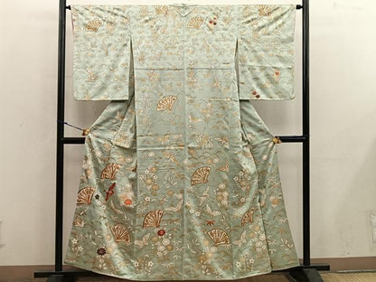 平和屋着物●訪問着　駒刺繍　飛鶴舞蝶花文　金彩　正絹　逸品　BAAY0007mz