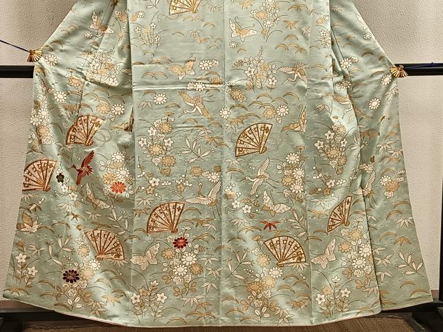 平和屋着物●訪問着　駒刺繍　飛鶴舞蝶花文　金彩　正絹　逸品　BAAY0007mz