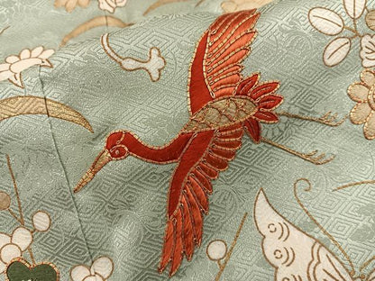 平和屋着物●訪問着　駒刺繍　飛鶴舞蝶花文　金彩　正絹　逸品　BAAY0007mz