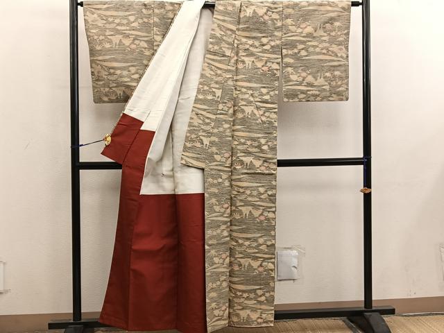 平和屋着物■上質な紬　風景花文　正絹　逸品　BAAY0008mz