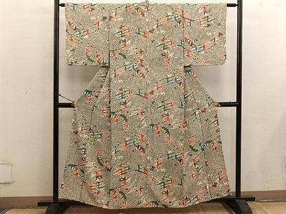 平和屋着物■上質な小紋　型染め　菊花文　正絹　逸品　BAAY0009mz