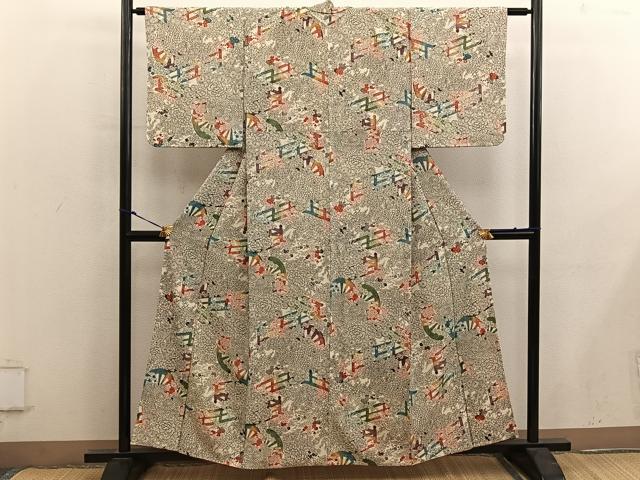 平和屋着物■上質な小紋　型染め　菊花文　正絹　逸品　BAAY0009mz
