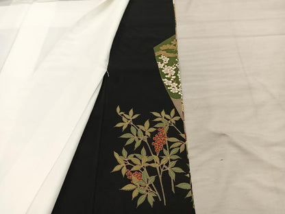 平和屋着物■豪華黒留袖　駒刺繍　飛鶴花文　金彩　正絹　逸品　BAAY0012mz