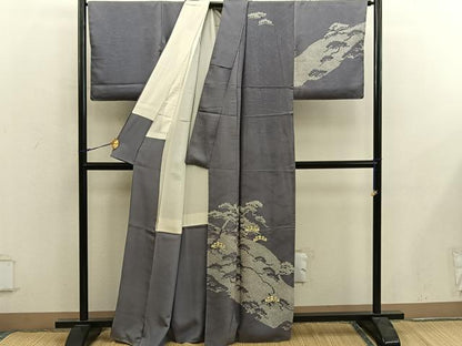 平和屋着物■訪問着　駒刺繍　松　正絹　逸品　未使用　BAAY0013mz