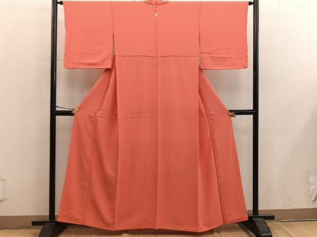 平和屋着物■上質な色無地　鉛丹色　正絹　逸品　BAAY0015mz