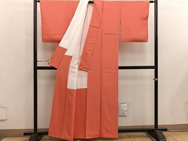 平和屋着物■上質な色無地　鉛丹色　正絹　逸品　BAAY0015mz
