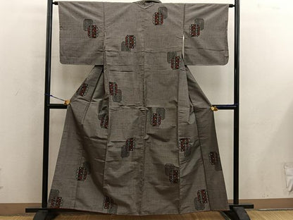平和屋着物■上質な紬　草花文　正絹　逸品　未使用　BAAY0017mz