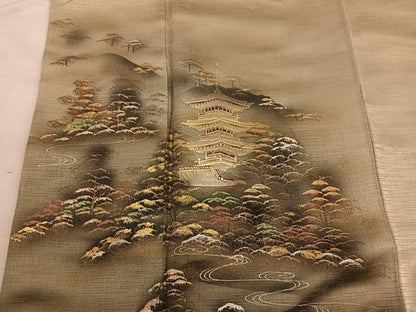 平和屋着物■訪問着　風景文　暈し染め　金銀彩　正絹　逸品　BAAY0018mz