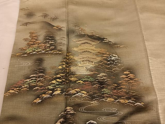 平和屋着物■訪問着　風景文　暈し染め　金銀彩　正絹　逸品　BAAY0018mz