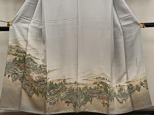 平和屋着物■豪華色留袖　寿光織　京洛名勝図絵　金糸　さが美扱い　正絹　逸品　BAAY0024mz