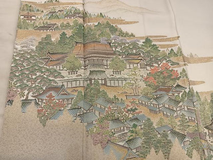 平和屋着物■豪華色留袖　寿光織　京洛名勝図絵　金糸　さが美扱い　正絹　逸品　BAAY0024mz