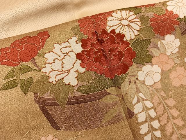 平和屋着物■豪華色留袖　駒刺繍　花籠文　暈し染め　金彩　正絹　逸品　BAAY0025mz