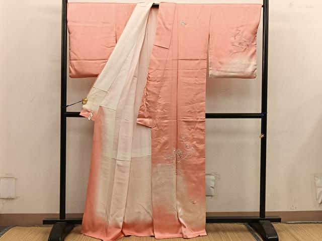 平和屋着物■訪問着　駒刺繍　檜扇花文　暈し染め　やまと誂製　正絹　逸品　BAAY0031mz