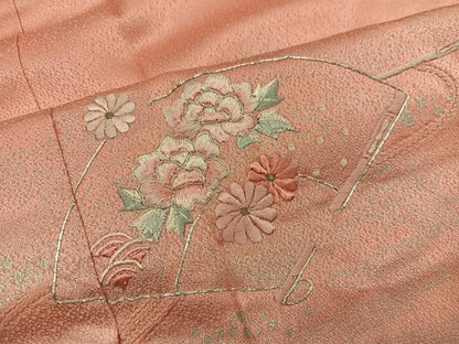平和屋着物■訪問着　駒刺繍　檜扇花文　暈し染め　やまと誂製　正絹　逸品　BAAY0031mz