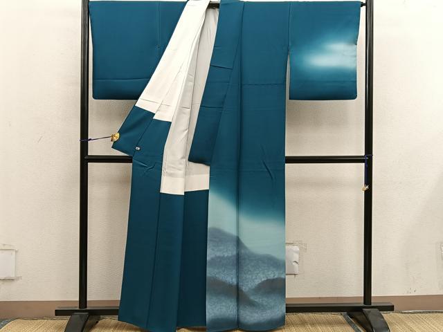 平和屋着物●着物作家　岡本龍三　訪問着　枝葉文　暈し染め　さが美扱い　正絹　逸品　BAAY0035mz