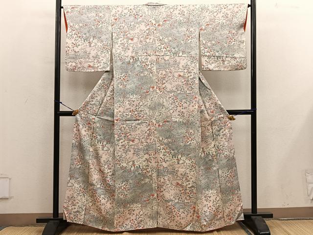 平和屋着物■上質な小紋　風景花文　正絹　逸品　BAAY0036mz