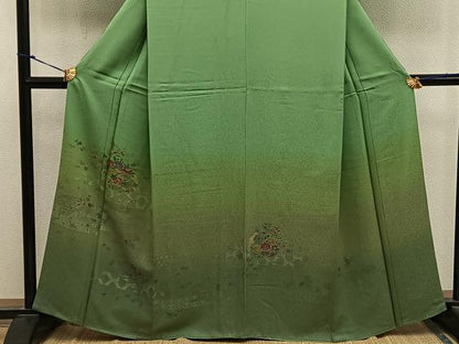 平和屋着物●訪問着　寿光織　鼓花文　暈し染め　金糸　正絹　逸品　BAAY0037mz