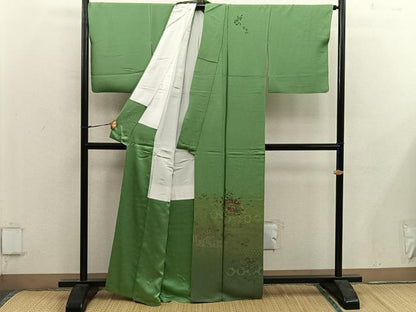 平和屋着物●訪問着　寿光織　鼓花文　暈し染め　金糸　正絹　逸品　BAAY0037mz