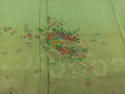 平和屋着物●訪問着　寿光織　鼓花文　暈し染め　金糸　正絹　逸品　BAAY0037mz