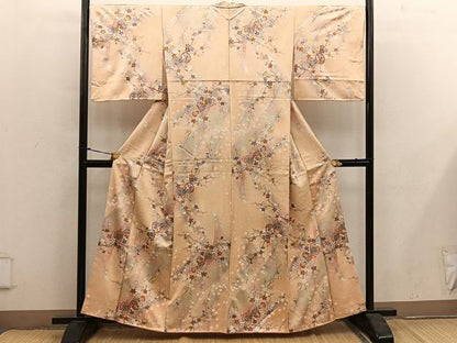 平和屋着物■上質な小紋　鼓舞蝶花文　暈し染め　金銀彩　正絹　逸品　BAAY0042mz