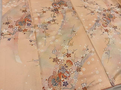 平和屋着物■上質な小紋　鼓舞蝶花文　暈し染め　金銀彩　正絹　逸品　BAAY0042mz