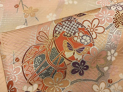 平和屋着物■上質な小紋　鼓舞蝶花文　暈し染め　金銀彩　正絹　逸品　BAAY0042mz