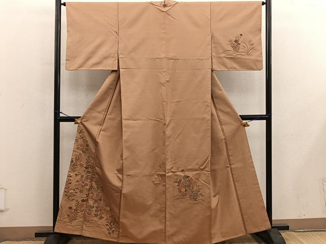 平和屋着物■訪問着　紬地　菊花文　金糸　正絹　逸品　BAAY0046mz