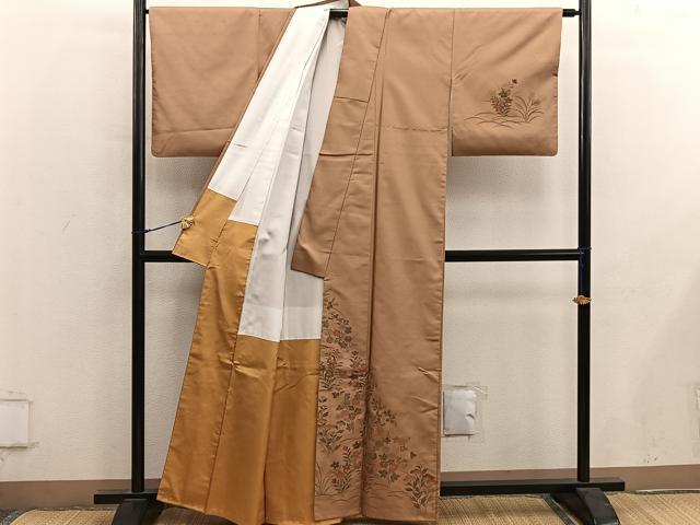 平和屋着物■訪問着　紬地　菊花文　金糸　正絹　逸品　BAAY0046mz