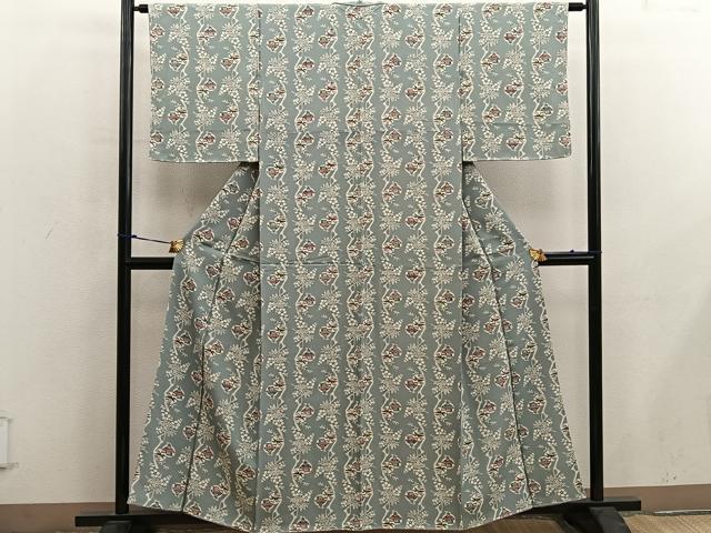 平和屋着物●上質な小紋　型染め　風景花文　大丸扱い　正絹　逸品　未使用　BAAY0049mz