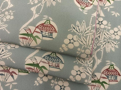 平和屋着物●上質な小紋　型染め　風景花文　大丸扱い　正絹　逸品　未使用　BAAY0049mz