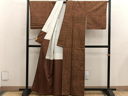 平和屋着物■上質な紬　灰茶色　正絹　逸品　BAAY0050mz
