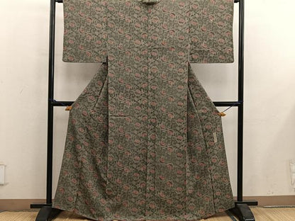平和屋着物■上質な小紋　作家物　草木染　更紗花唐草文　正絹　逸品　BAAY0052mz