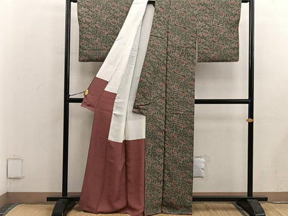 平和屋着物■上質な小紋　作家物　草木染　更紗花唐草文　正絹　逸品　BAAY0052mz