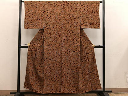 平和屋着物■上質な小紋　楓文　黒地　正絹　逸品　未使用　BAAY0053mz