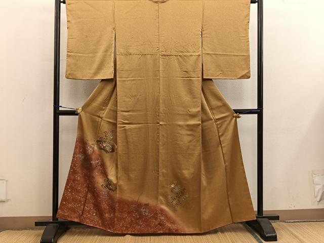 平和屋着物■訪問着　刺繍　地紙重ね菊花文　暈し染め　金彩　正絹　逸品　BAAY0059mz