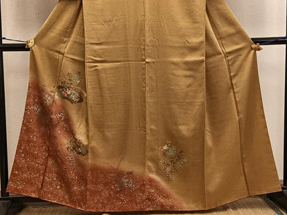 平和屋着物■訪問着　刺繍　地紙重ね菊花文　暈し染め　金彩　正絹　逸品　BAAY0059mz