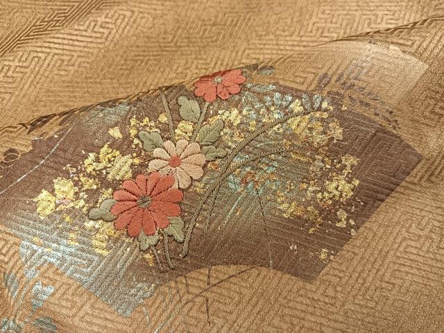平和屋着物■訪問着　刺繍　地紙重ね菊花文　暈し染め　金彩　正絹　逸品　BAAY0059mz