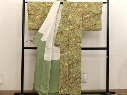 平和屋着物■上質な小紋　舟　雲重ね流水花文　鬼しぼ縮緬　正絹　逸品　未使用　BAAY0060mz