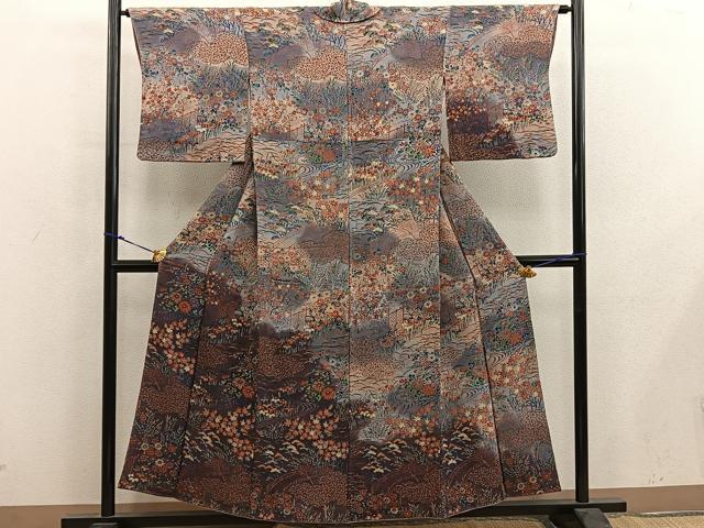 平和屋着物■訪問着　菊花文　暈し染め　鬼しぼ縮緬　正絹　逸品　BAAY0061mz