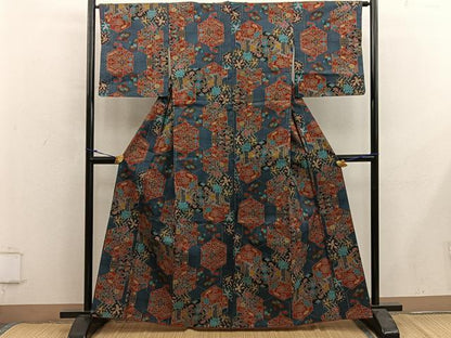 平和屋着物■本場大島紬　7マルキ　亀甲扇面花文　正絹　逸品　BAAY0064mz