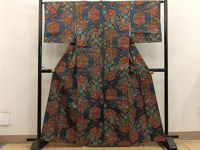 平和屋着物■本場大島紬　7マルキ　亀甲扇面花文　正絹　逸品　BAAY0064mz