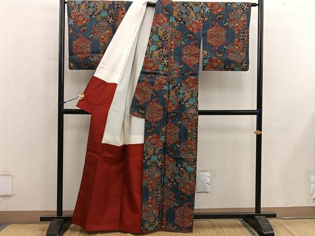 平和屋着物■本場大島紬　7マルキ　亀甲扇面花文　正絹　逸品　BAAY0064mz