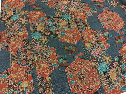 平和屋着物■本場大島紬　7マルキ　亀甲扇面花文　正絹　逸品　BAAY0064mz