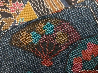 平和屋着物■本場大島紬　7マルキ　亀甲扇面花文　正絹　逸品　BAAY0064mz