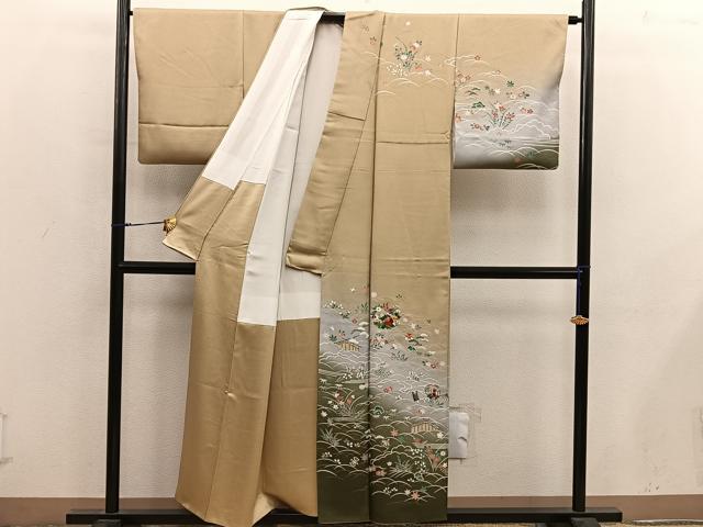 平和屋着物■訪問着　刺繍　雲重ね菊花文　暈し染め　金彩　正絹　逸品　BAAY0076mz