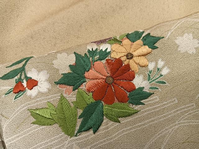 平和屋着物■訪問着　刺繍　雲重ね菊花文　暈し染め　金彩　正絹　逸品　BAAY0076mz