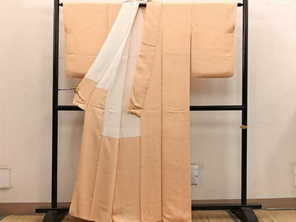 平和屋着物■上質な色無地　エ霞地紋　杏色　正絹　逸品　BAAY0077mz