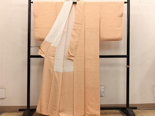平和屋着物■上質な色無地　エ霞地紋　杏色　正絹　逸品　BAAY0077mz