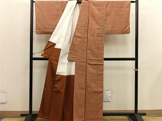 平和屋着物■上質な小紋　紬地　幾何学文様　正絹　逸品　BAAY0080mz